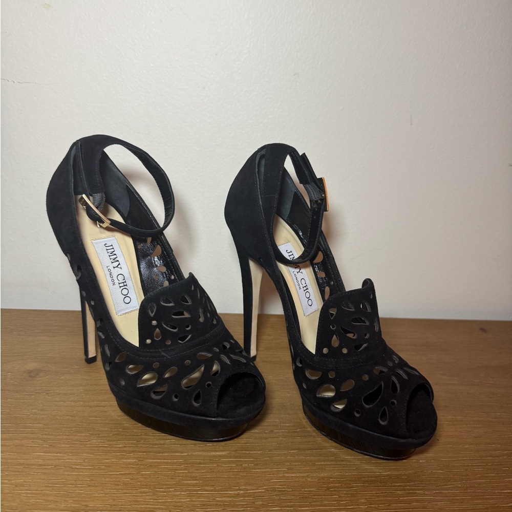 Jimmy Choo Black Laser Cut Heels | 5.5